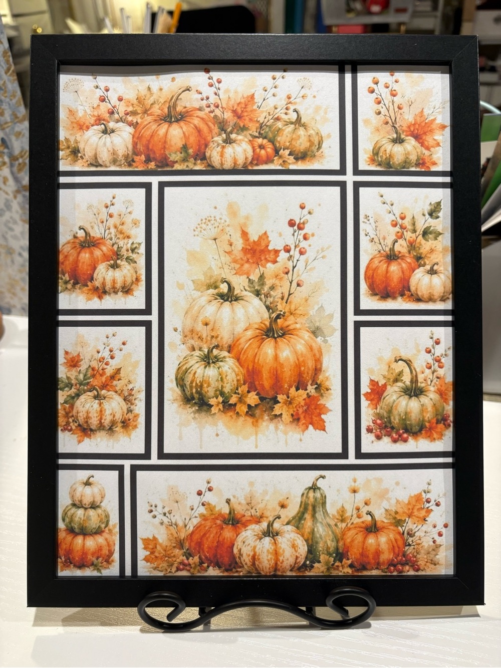 Autumn Harvest Pumpkin Wall Framed 8x10 Art - Orange, Cream & Green